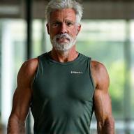 Portrait of Marcus Thorne, a confident man in his mid-50s, looking strong and active, representing enhanced athletic performance and recovery.